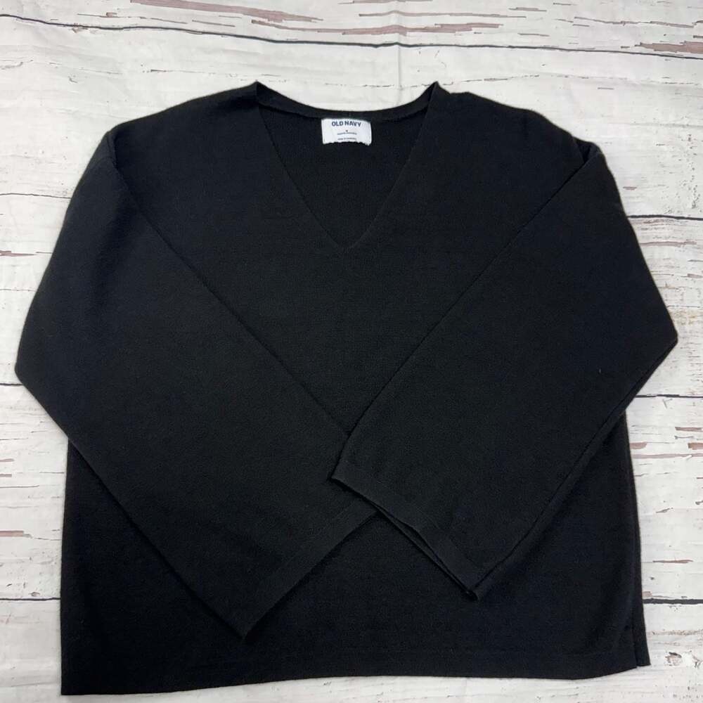 Old Navy Elevated Comfo V-Neck Sweater Black Jack Wide Sleeve Knit Top M